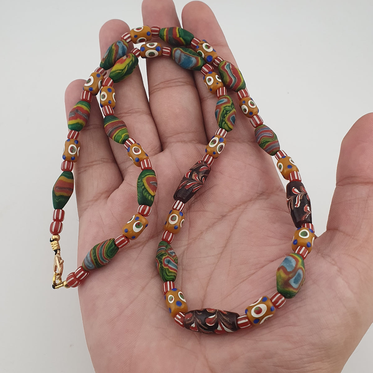 Vintage venetian Style Mix Gabri Eyes & Floral Glass Beads Necklace