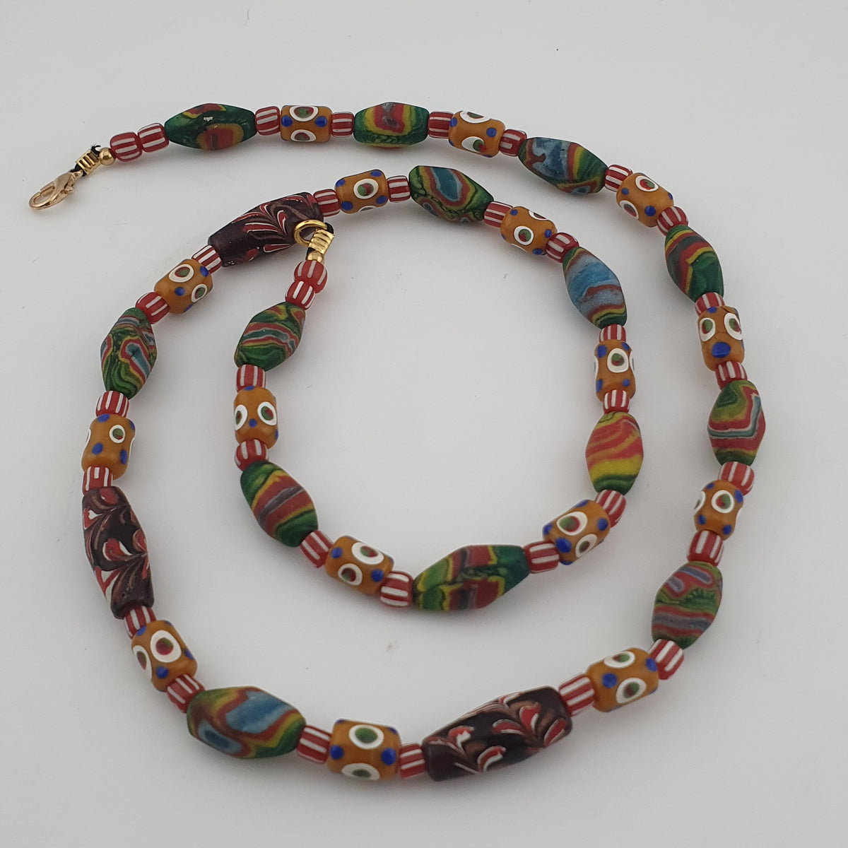 Vintage venetian Style Mix Gabri Eyes & Floral Glass Beads Necklace