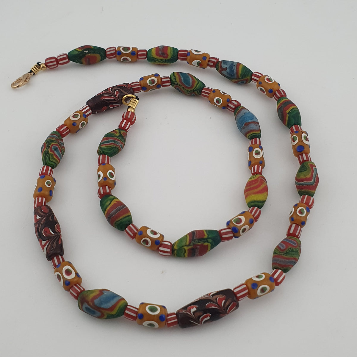 Vintage venetian Style Mix Gabri Eyes & Floral Glass Beads Necklace