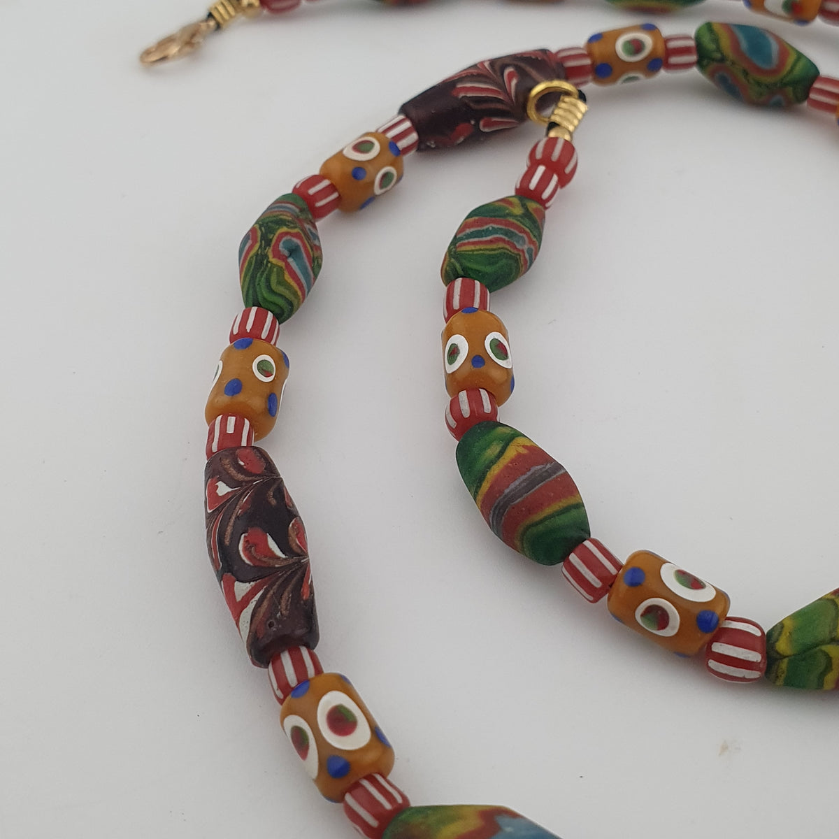 Vintage venetian Style Mix Gabri Eyes & Floral Glass Beads Necklace