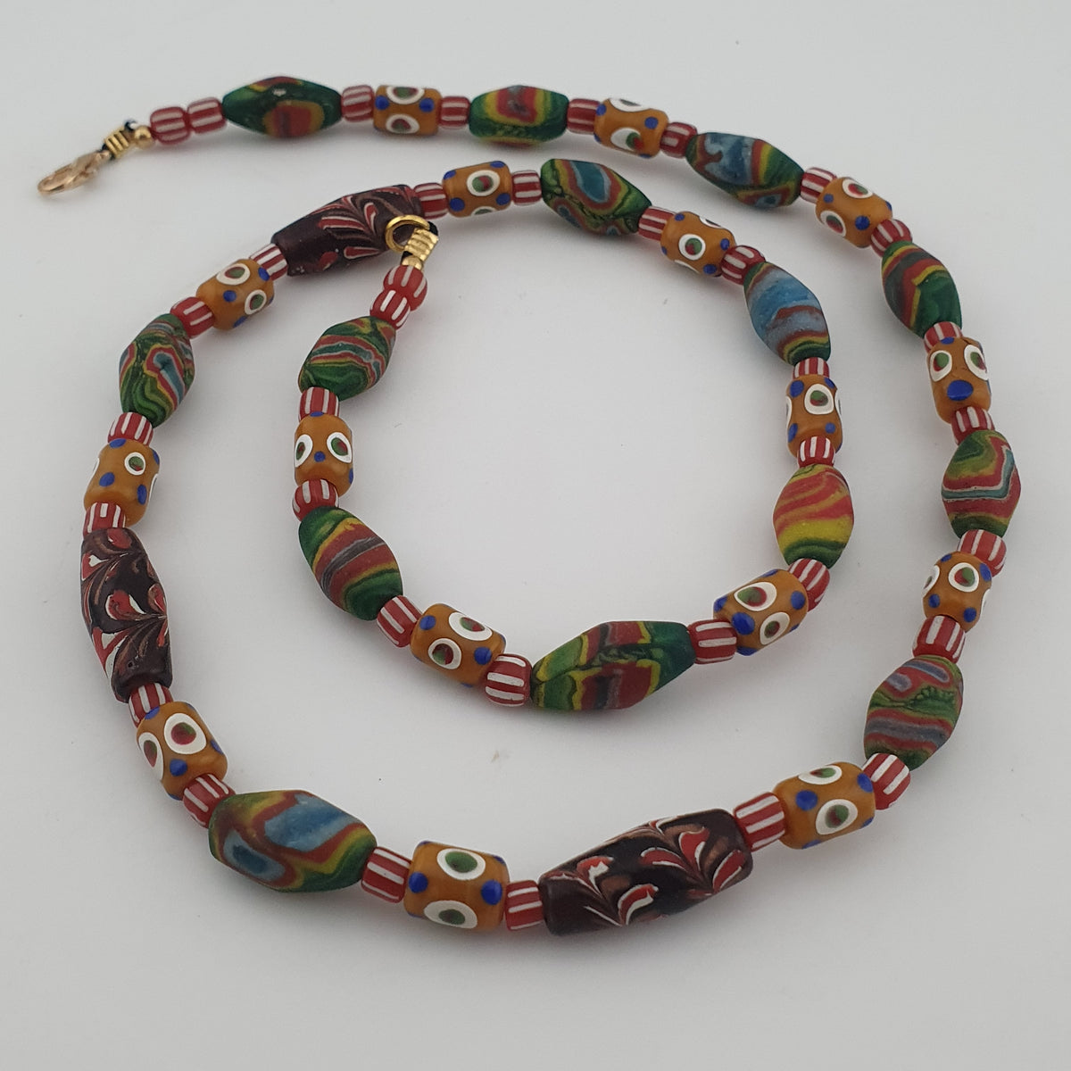 Vintage venetian Style Mix Gabri Eyes & Floral Glass Beads Necklace