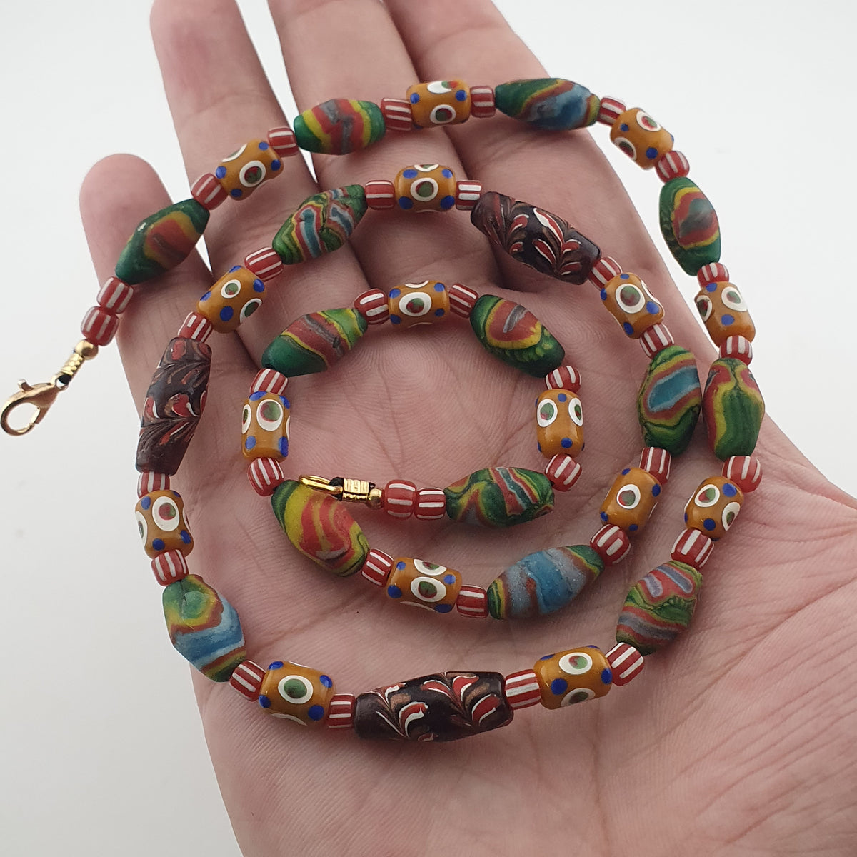 Vintage venetian Style Mix Gabri Eyes & Floral Glass Beads Necklace