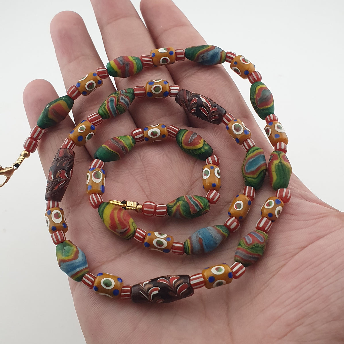 Vintage venetian Style Mix Gabri Eyes & Floral Glass Beads Necklace