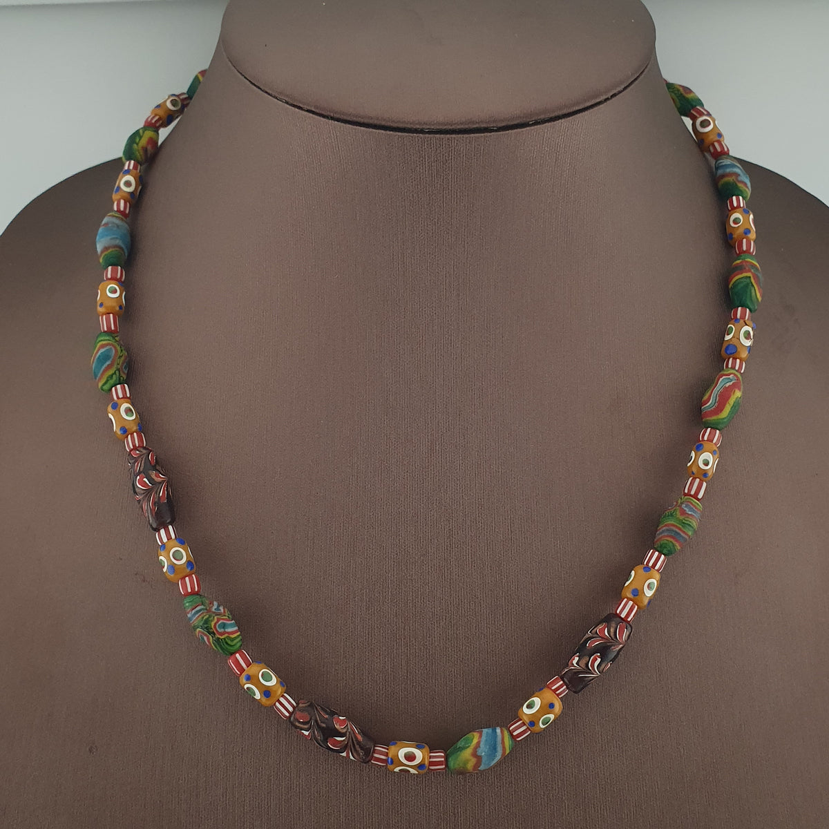 Vintage venetian Style Mix Gabri Eyes & Floral Glass Beads Necklace