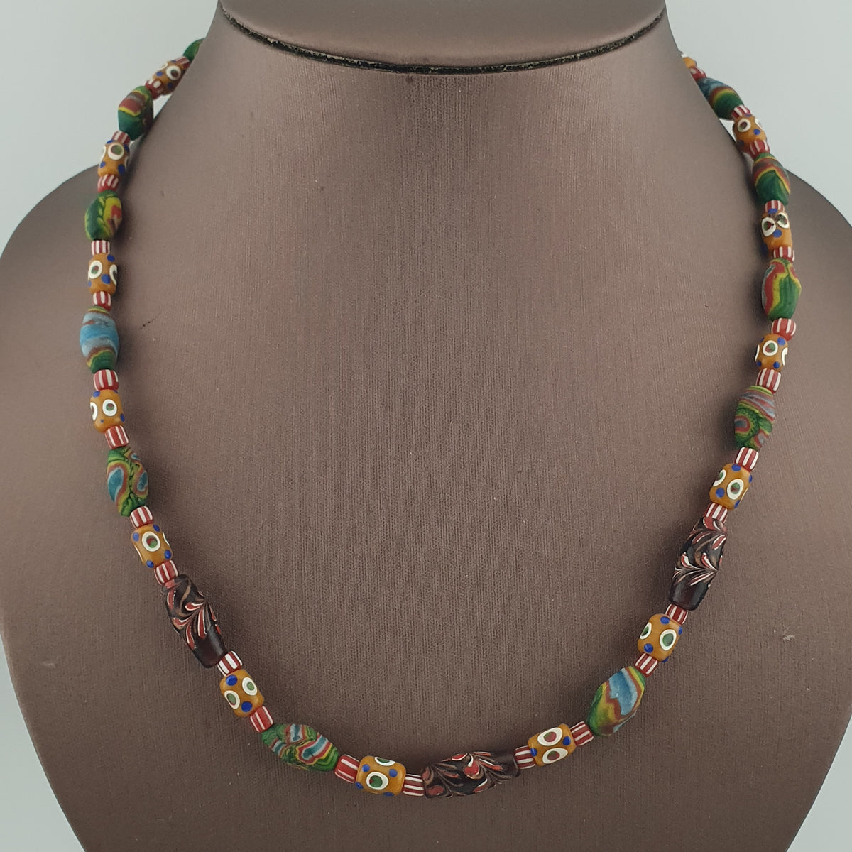 Vintage venetian Style Mix Gabri Eyes & Floral Glass Beads Necklace