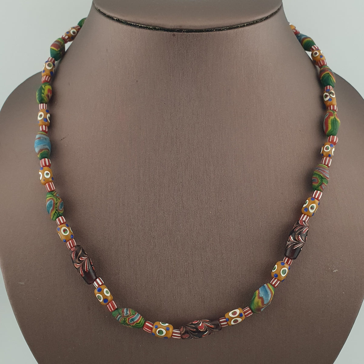 Vintage venetian Style Mix Gabri Eyes & Floral Glass Beads Necklace