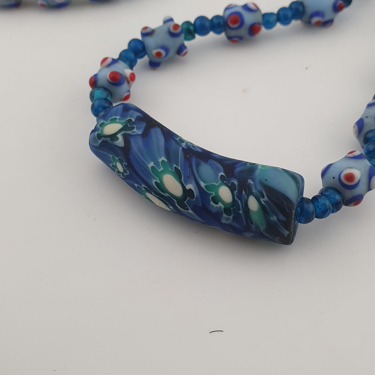 Vintage Venetian Style Skunk Eyes Glass Beads With Mellifiori Pendant Necklace