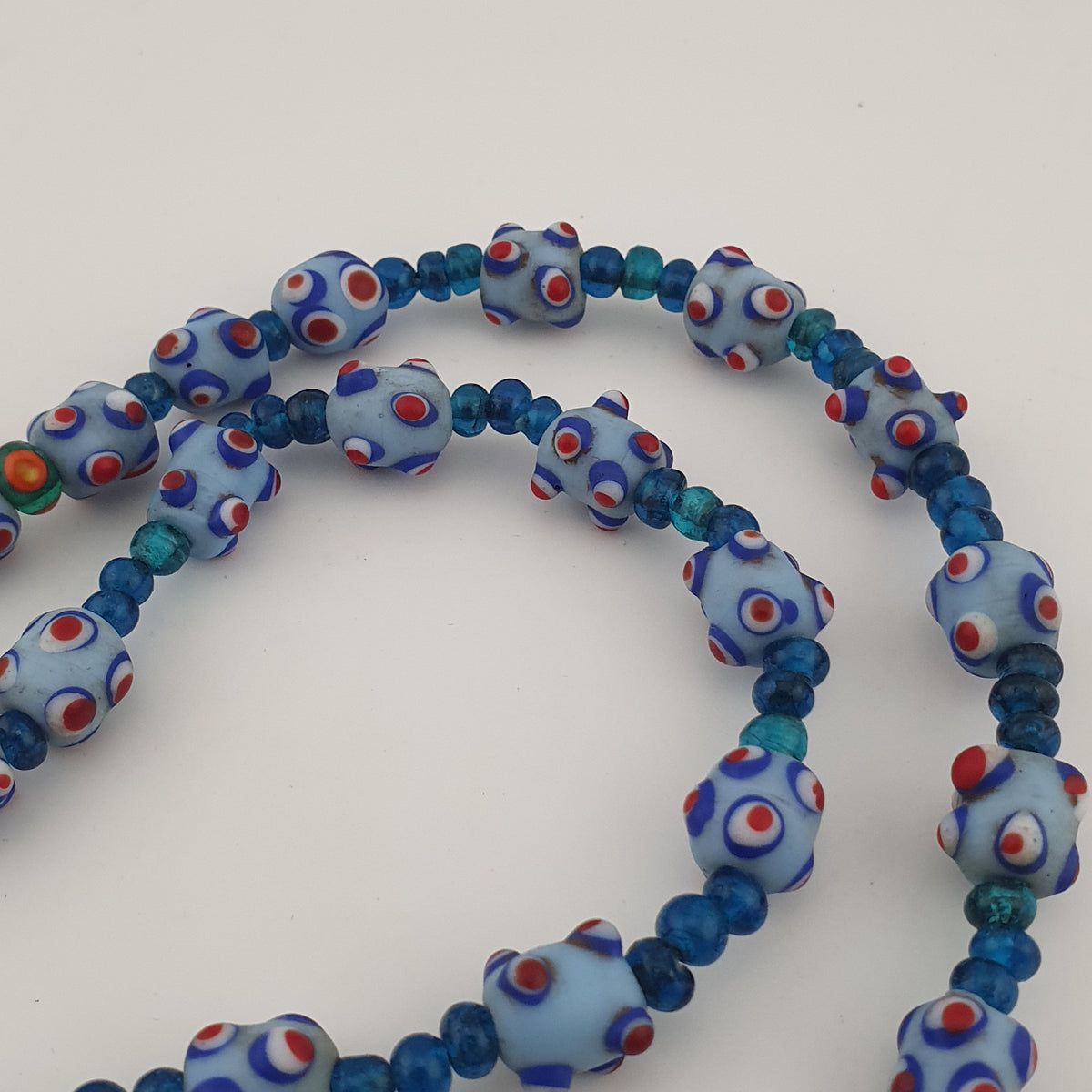 Vintage Venetian Style Skunk Eyes Glass Beads With Mellifiori Pendant Necklace