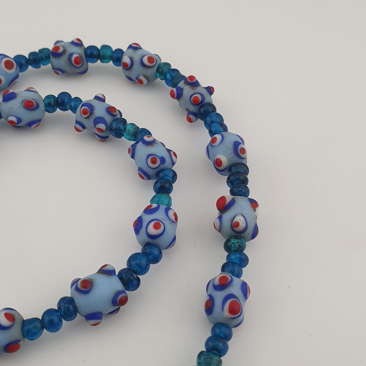Vintage Venetian Style Skunk Eyes Glass Beads With Mellifiori Pendant Necklace