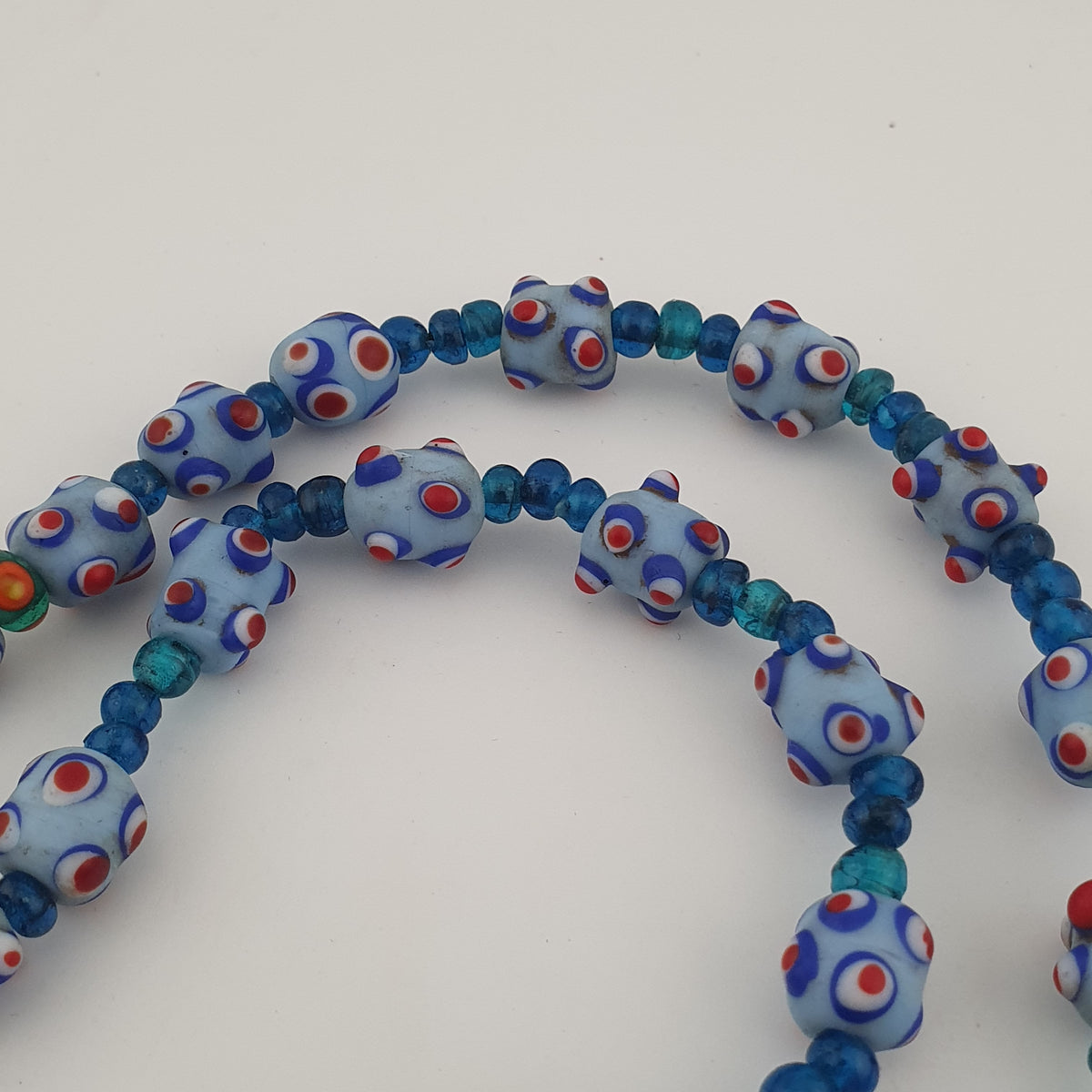 Vintage Venetian Style Skunk Eyes Glass Beads With Mellifiori Pendant Necklace