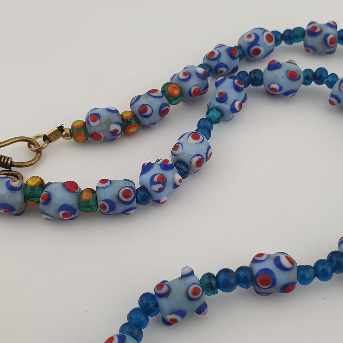 Vintage Venetian Style Skunk Eyes Glass Beads With Mellifiori Pendant Necklace