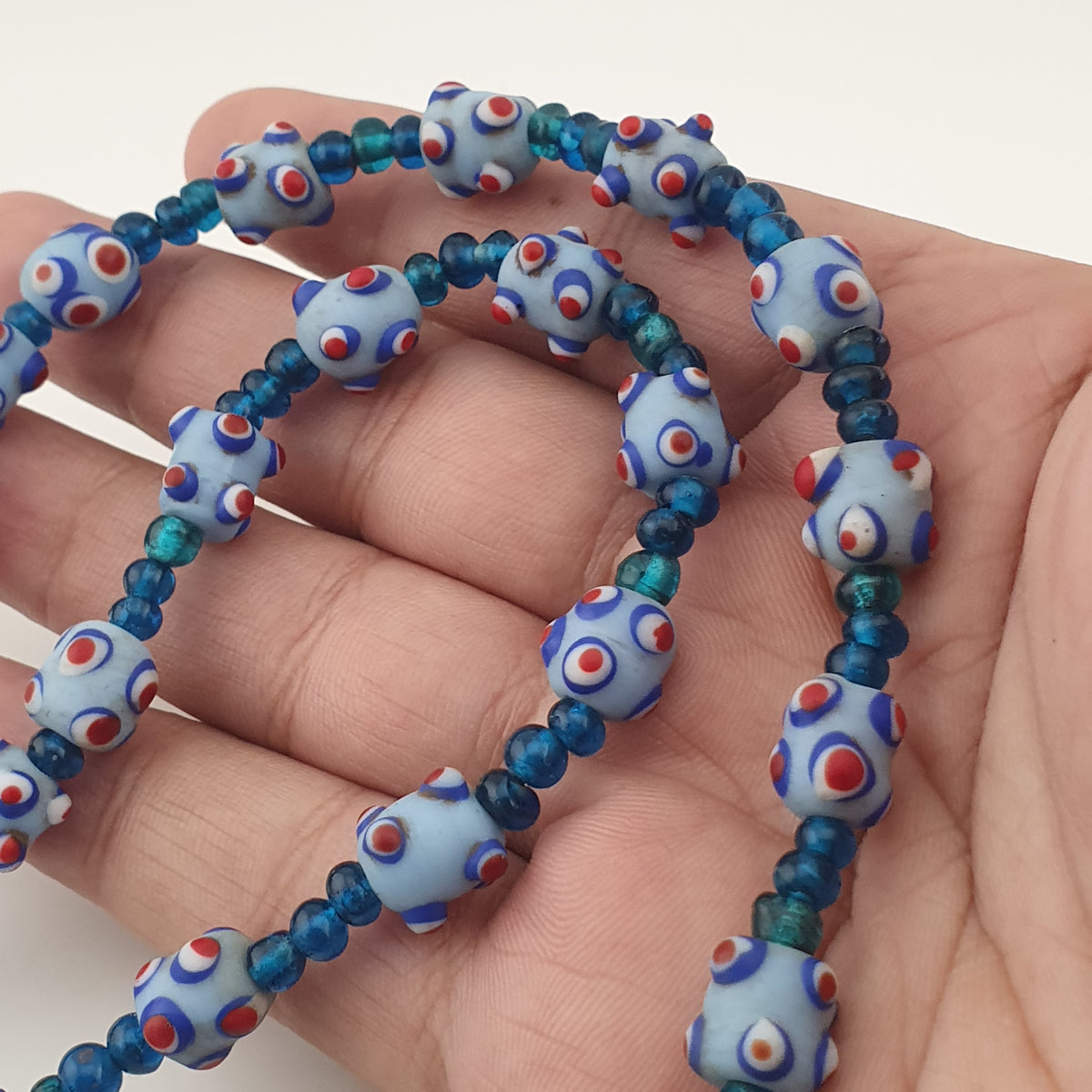 Vintage Venetian Style Skunk Eyes Glass Beads With Mellifiori Pendant Necklace