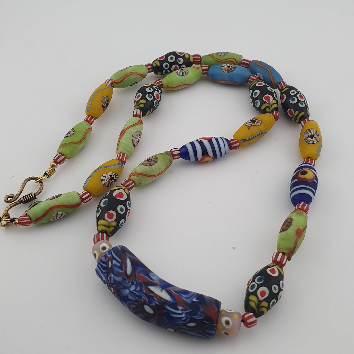 Vintage Venetian Style Mix Old Face Glass & Gabri Style Eye Glass Beads Necklace
