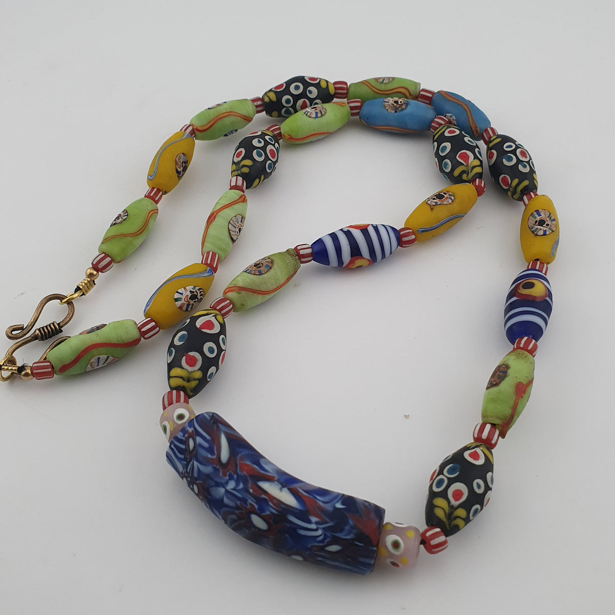 Vintage Venetian Style Mix Old Face Glass & Gabri Style Eye Glass Beads Necklace