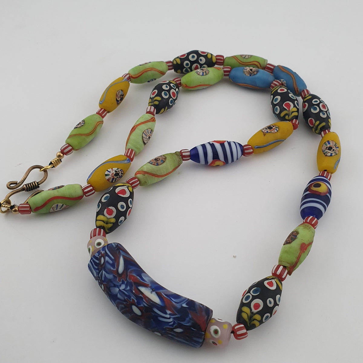 Vintage Venetian Style Mix Old Face Glass & Gabri Style Eye Glass Beads Necklace