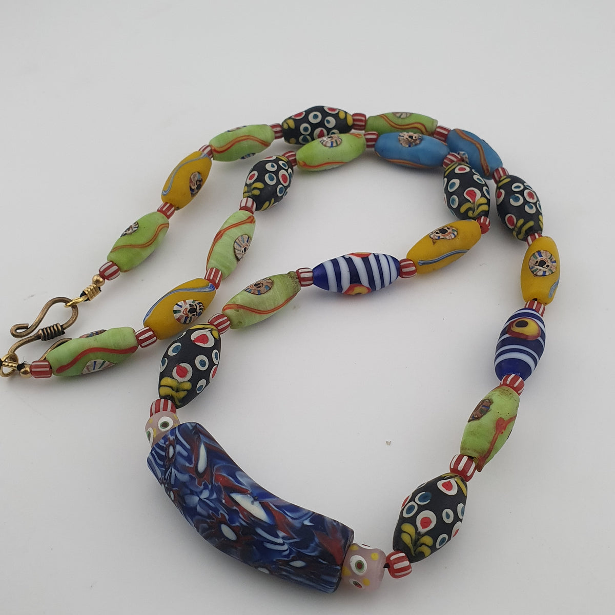 Vintage Venetian Style Mix Old Face Glass & Gabri Style Eye Glass Beads Necklace