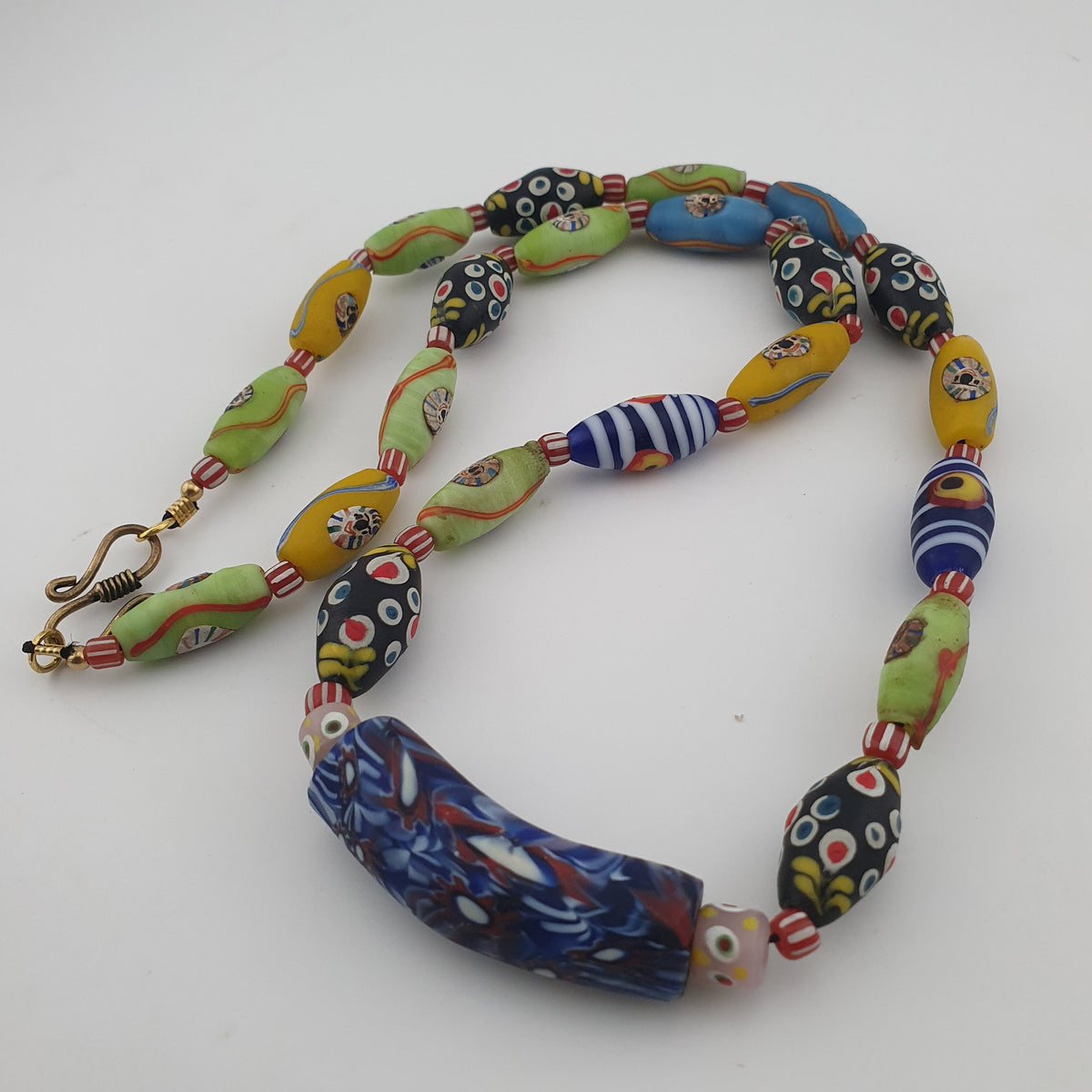 Vintage Venetian Style Mix Old Face Glass & Gabri Style Eye Glass Beads Necklace