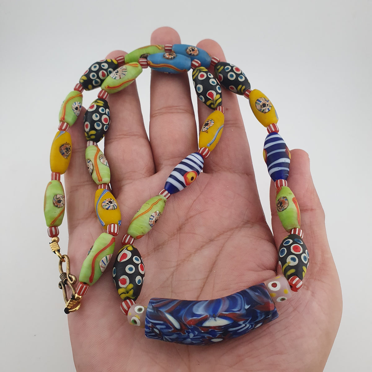 Vintage Venetian Style Mix Old Face Glass & Gabri Style Eye Glass Beads Necklace