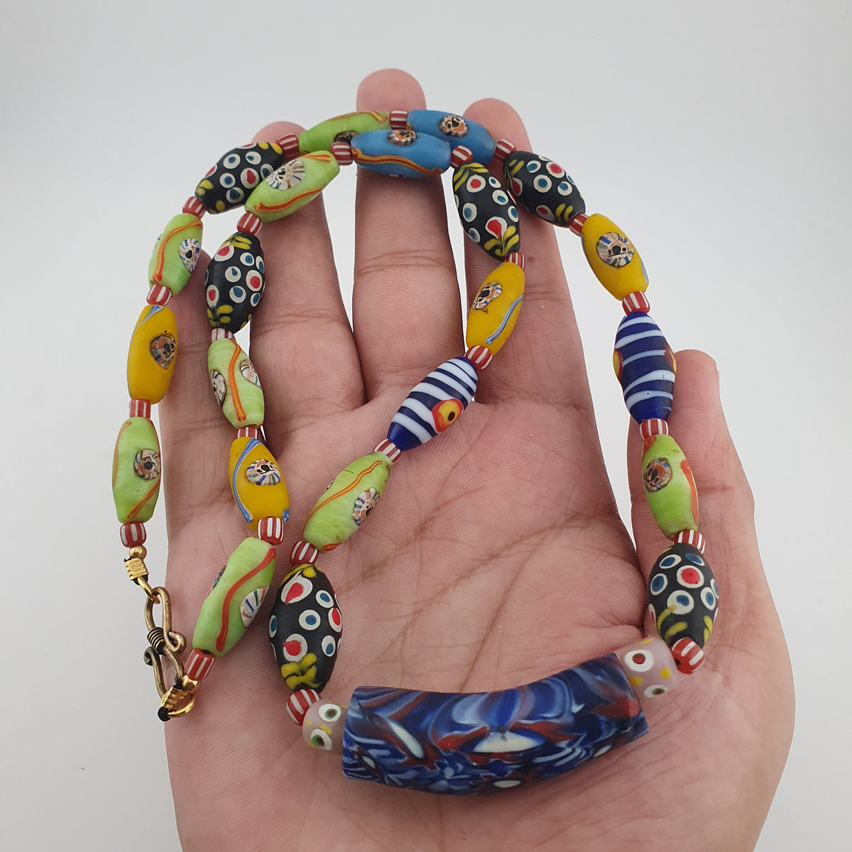 Vintage Venetian Style Mix Old Face Glass & Gabri Style Eye Glass Beads Necklace