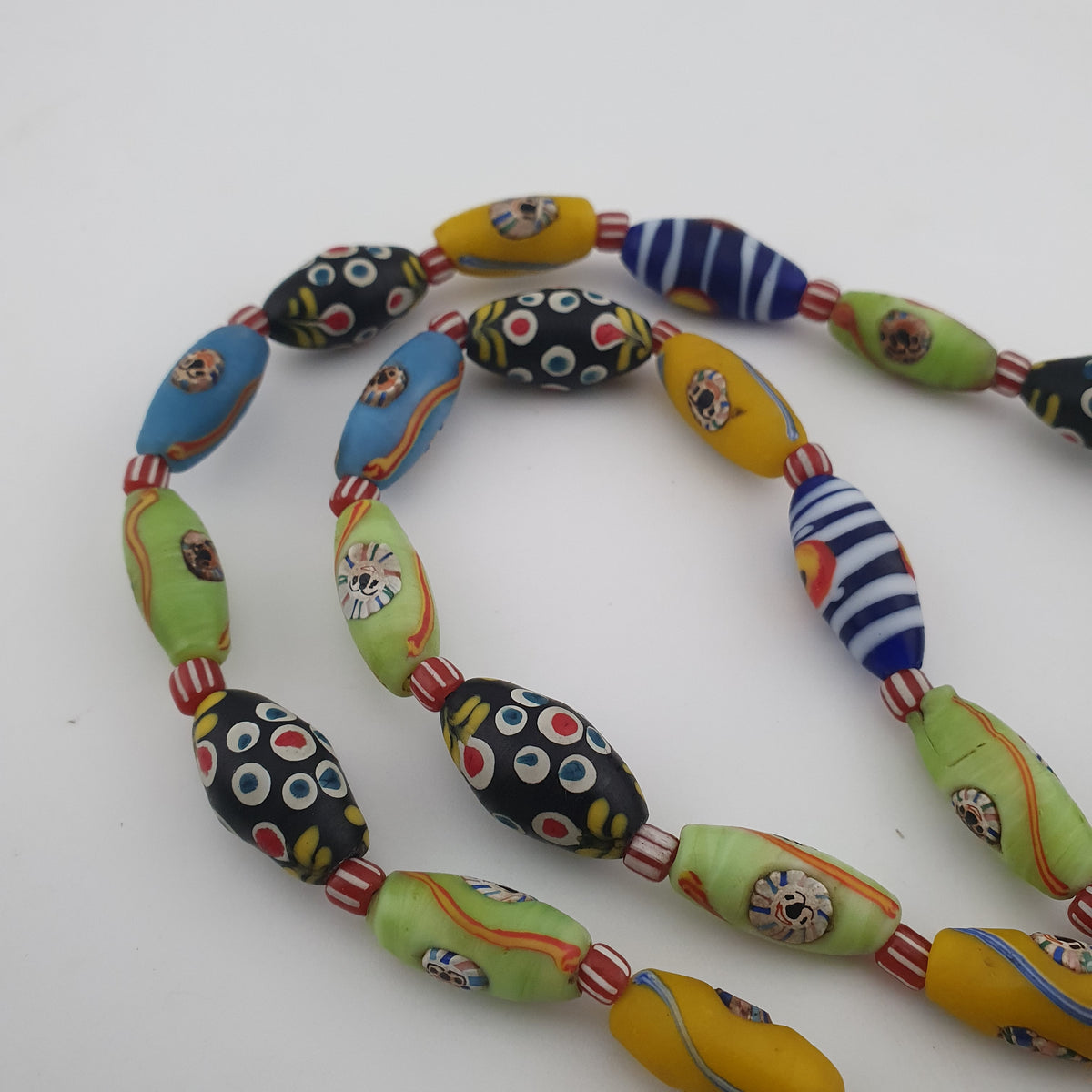 Vintage Venetian Style Mix Old Face Glass & Gabri Style Eye Glass Beads Necklace