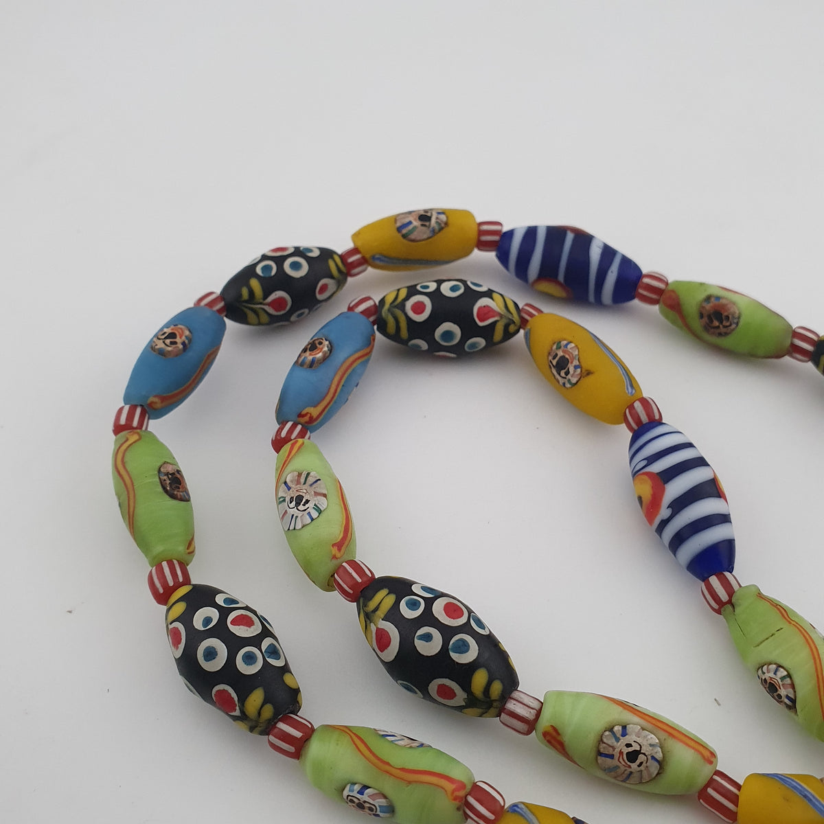 Vintage Venetian Style Mix Old Face Glass & Gabri Style Eye Glass Beads Necklace