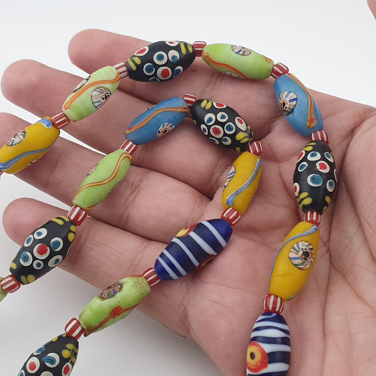 Vintage Venetian Style Mix Old Face Glass & Gabri Style Eye Glass Beads Necklace