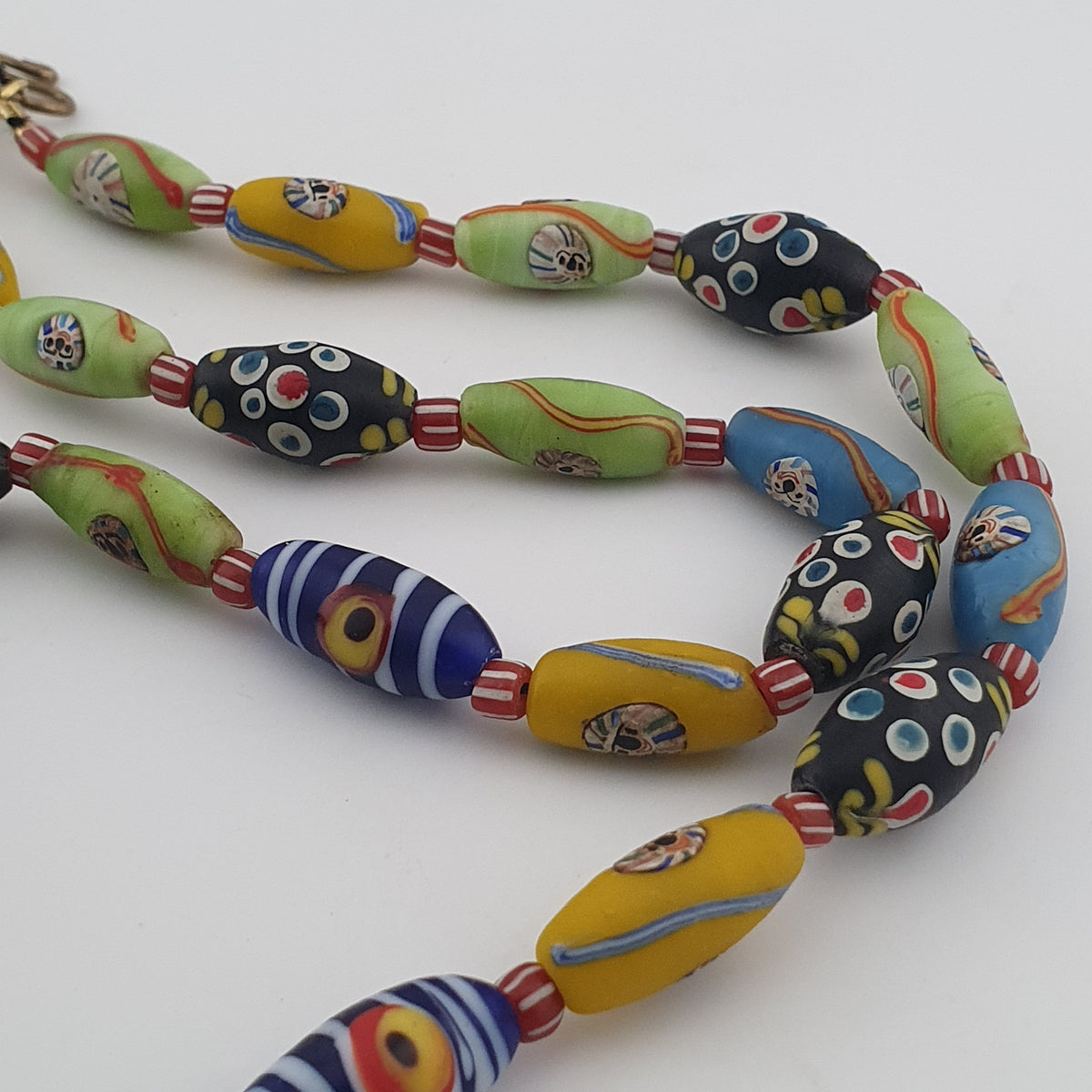 Vintage Venetian Style Mix Old Face Glass & Gabri Style Eye Glass Beads Necklace