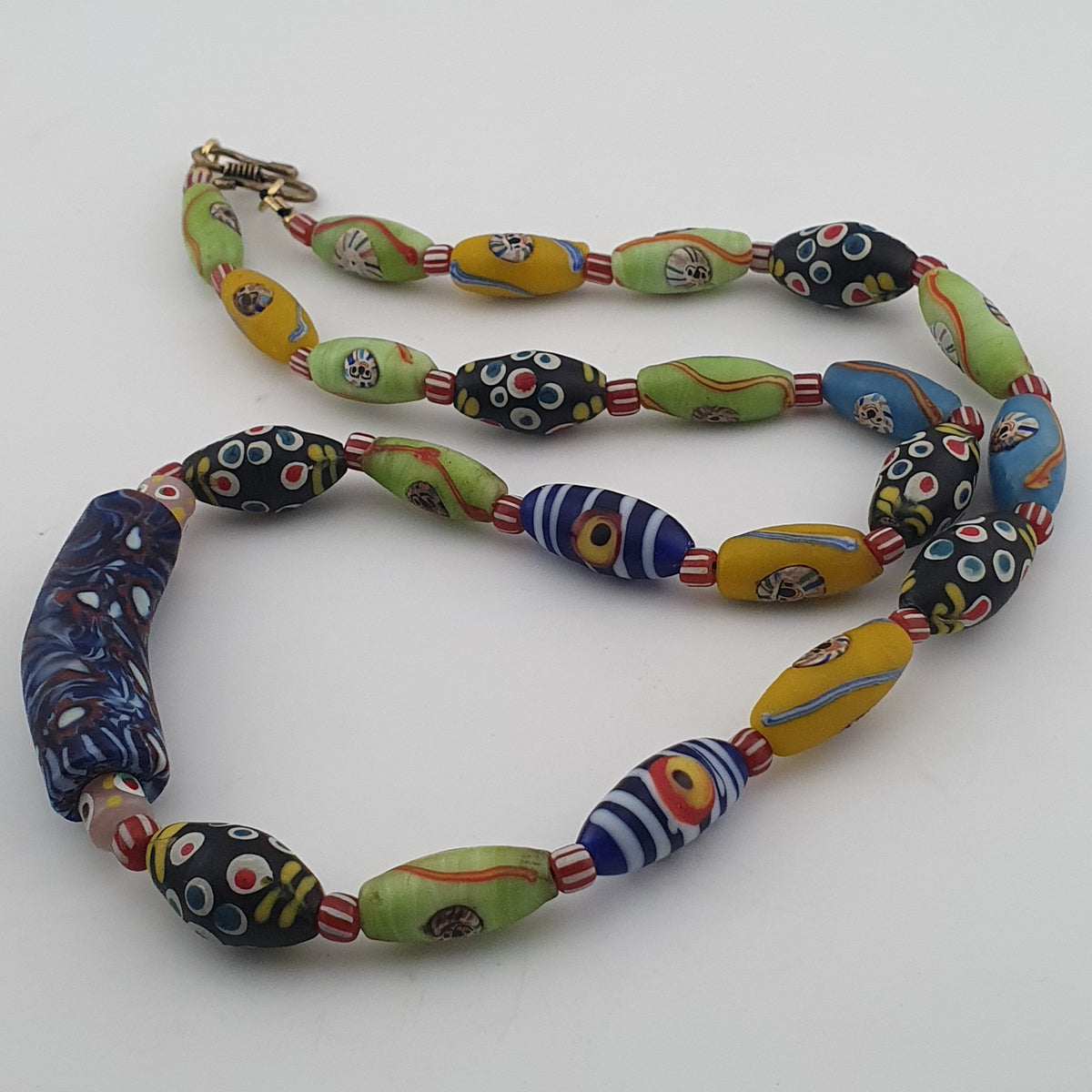 Vintage Venetian Style Mix Old Face Glass & Gabri Style Eye Glass Beads Necklace