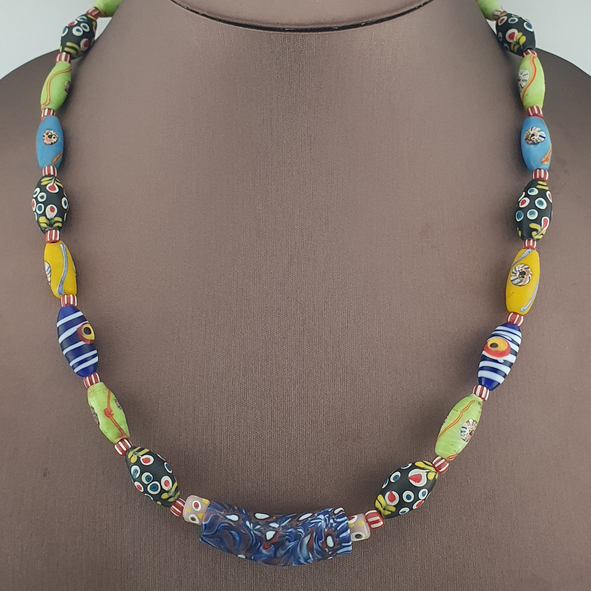 Vintage Venetian Style Mix Old Face Glass & Gabri Style Eye Glass Beads Necklace