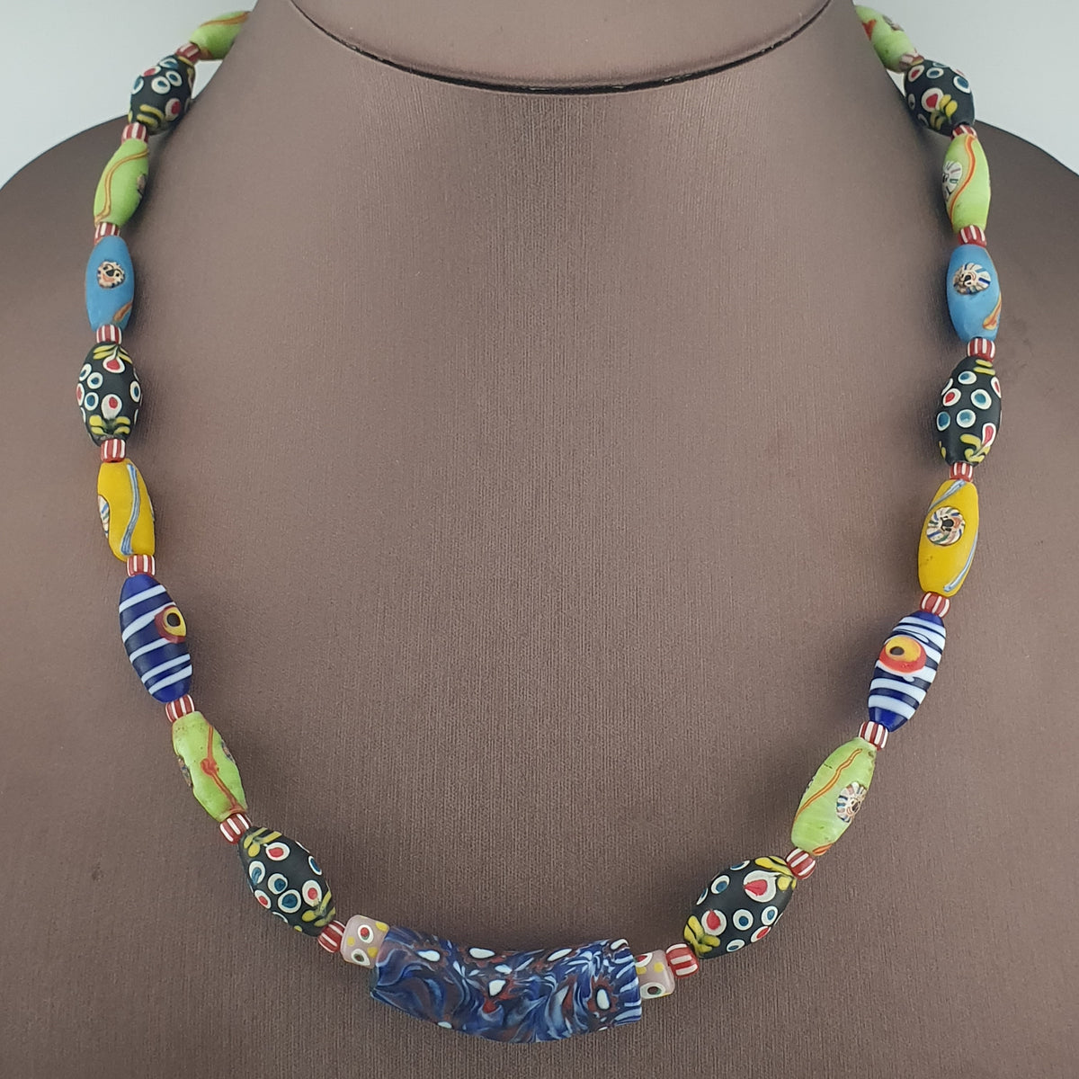 Vintage Venetian Style Mix Old Face Glass & Gabri Style Eye Glass Beads Necklace