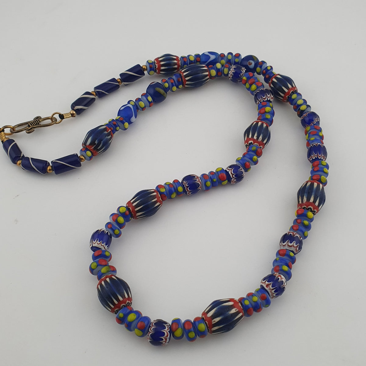 Vintage Venetian Style Mix Chevron & Eyes Glass Beads Necklace
