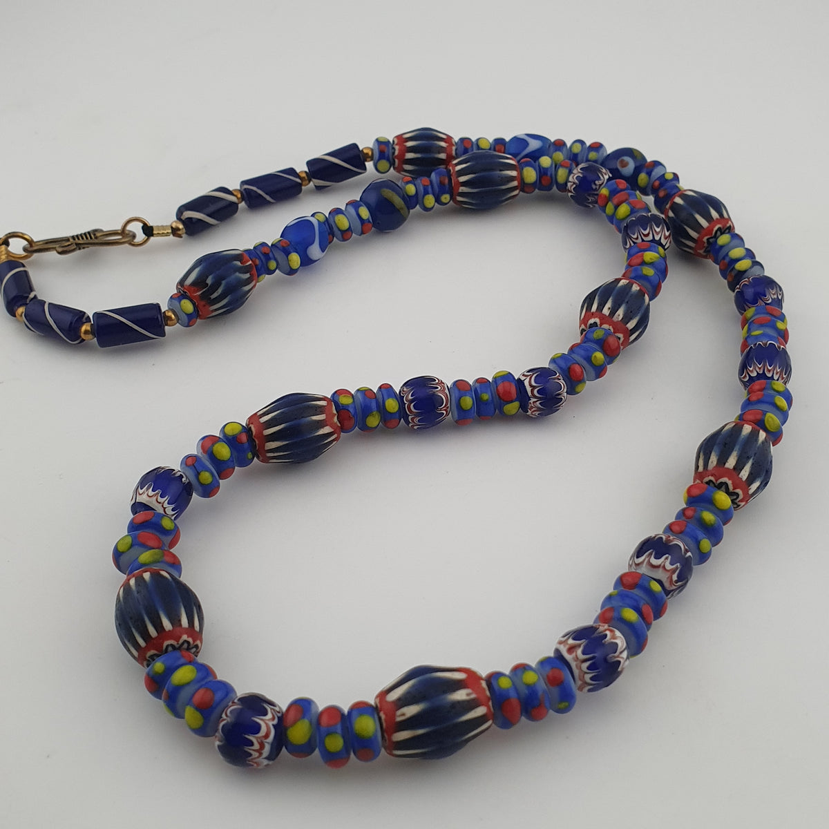 Vintage Venetian Style Mix Chevron & Eyes Glass Beads Necklace
