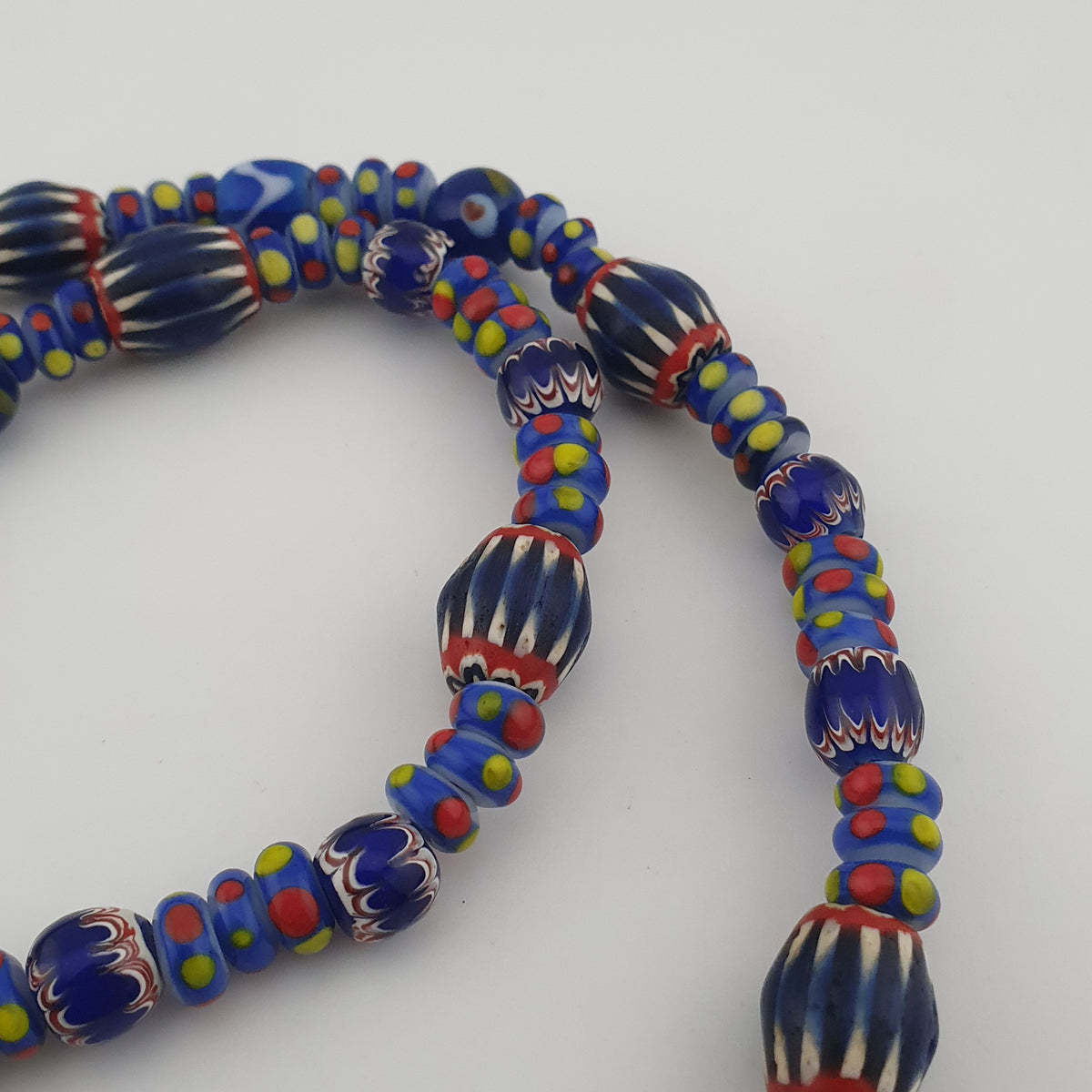 Vintage Venetian Style Mix Chevron & Eyes Glass Beads Necklace
