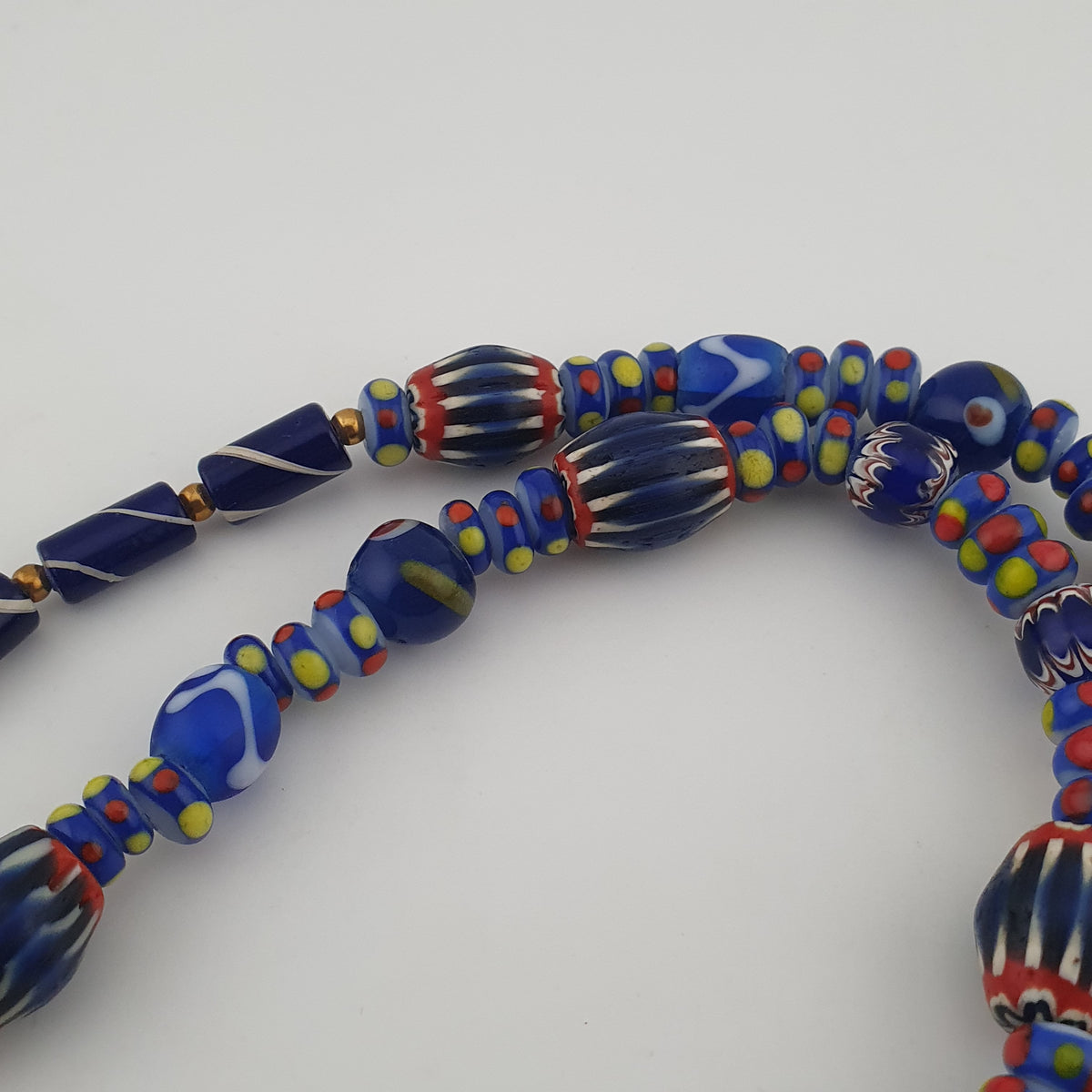 Vintage Venetian Style Mix Chevron & Eyes Glass Beads Necklace