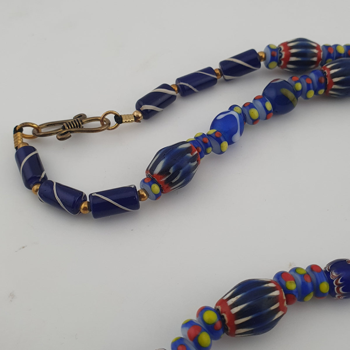 Vintage Venetian Style Mix Chevron & Eyes Glass Beads Necklace