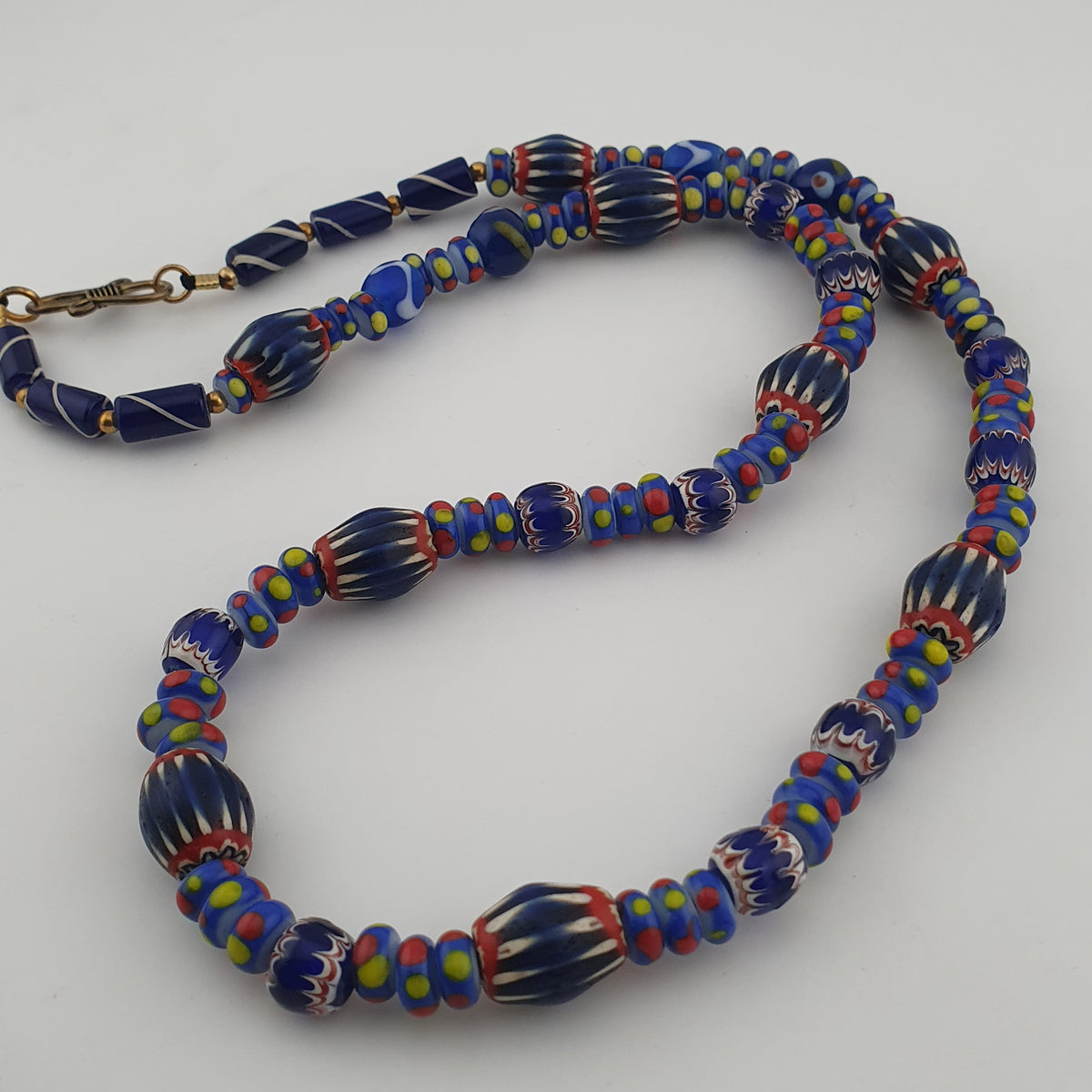 Vintage Venetian Style Mix Chevron & Eyes Glass Beads Necklace