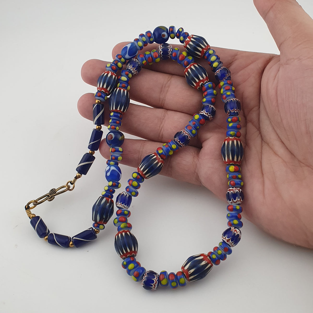 Vintage Venetian Style Mix Chevron & Eyes Glass Beads Necklace