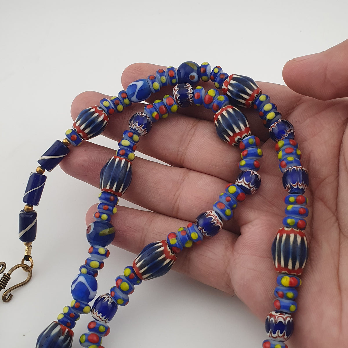 Vintage Venetian Style Mix Chevron & Eyes Glass Beads Necklace