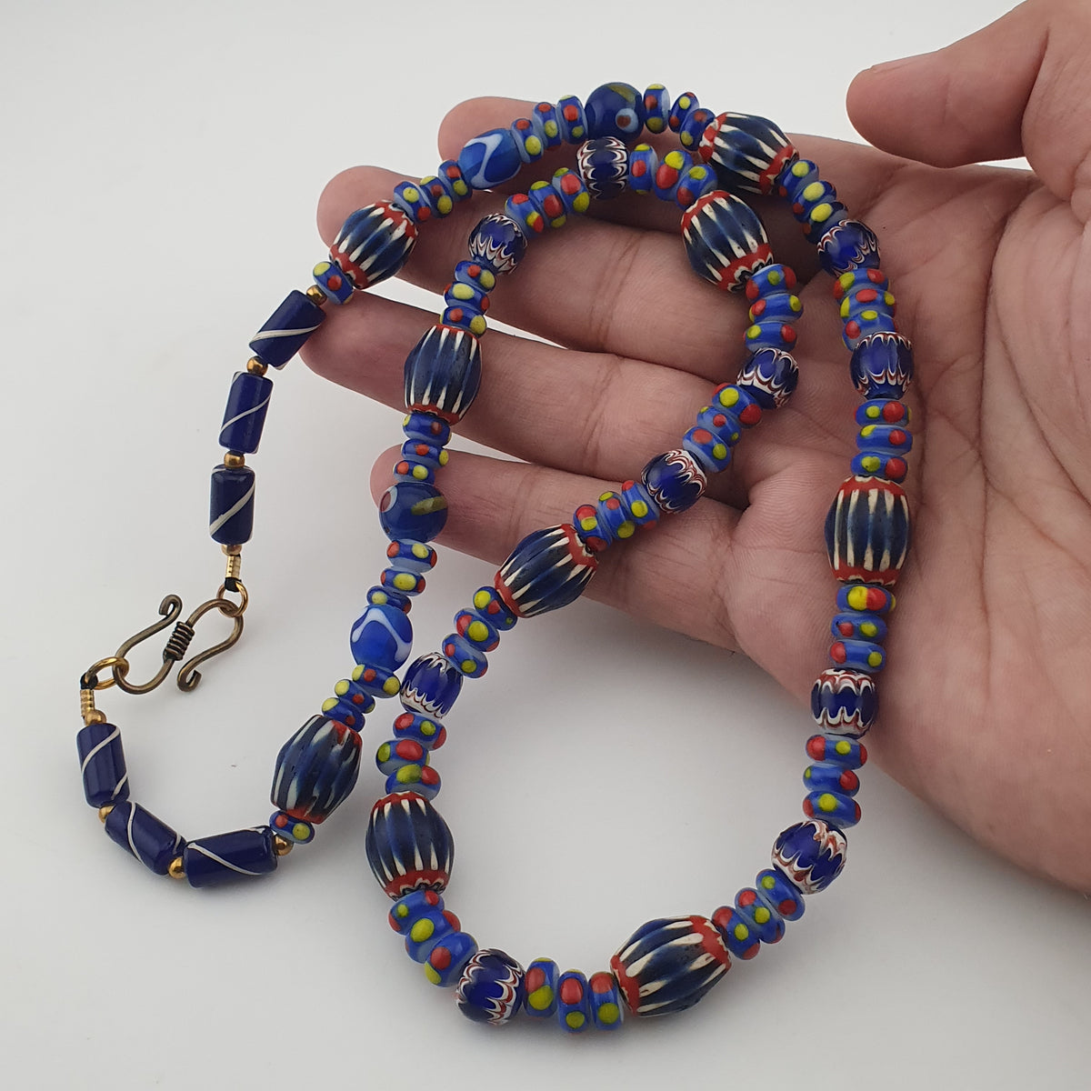 Vintage Venetian Style Mix Chevron & Eyes Glass Beads Necklace