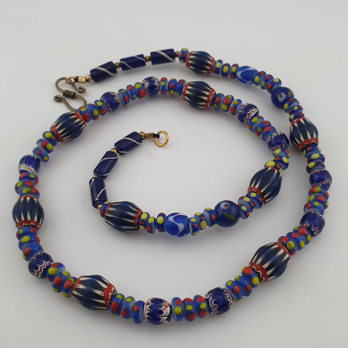 Vintage Venetian Style Mix Chevron & Eyes Glass Beads Necklace