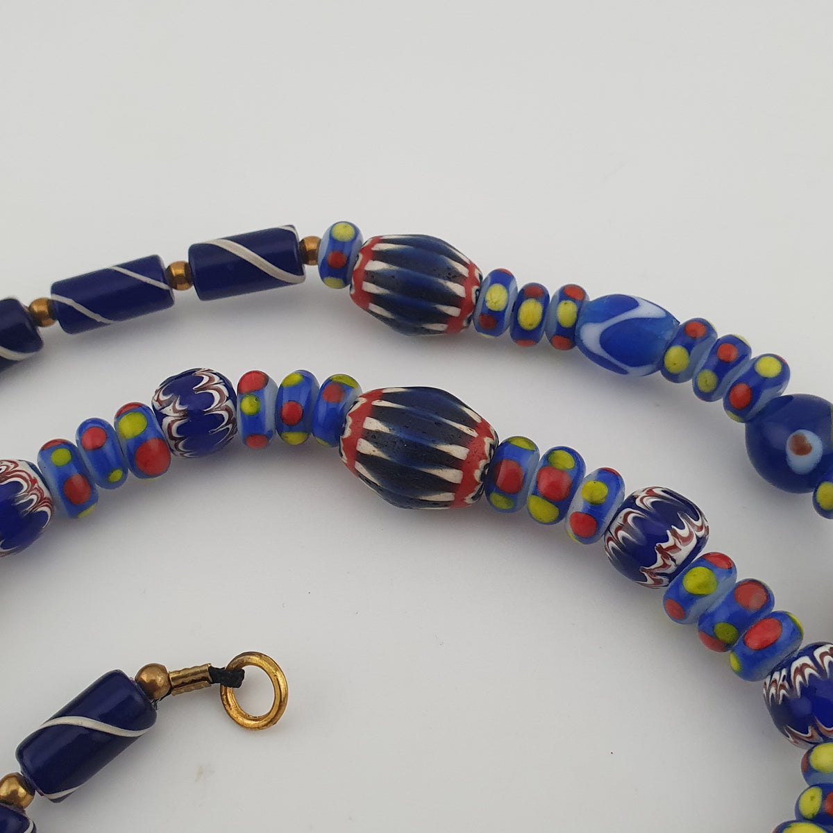 Vintage Venetian Style Mix Chevron & Eyes Glass Beads Necklace