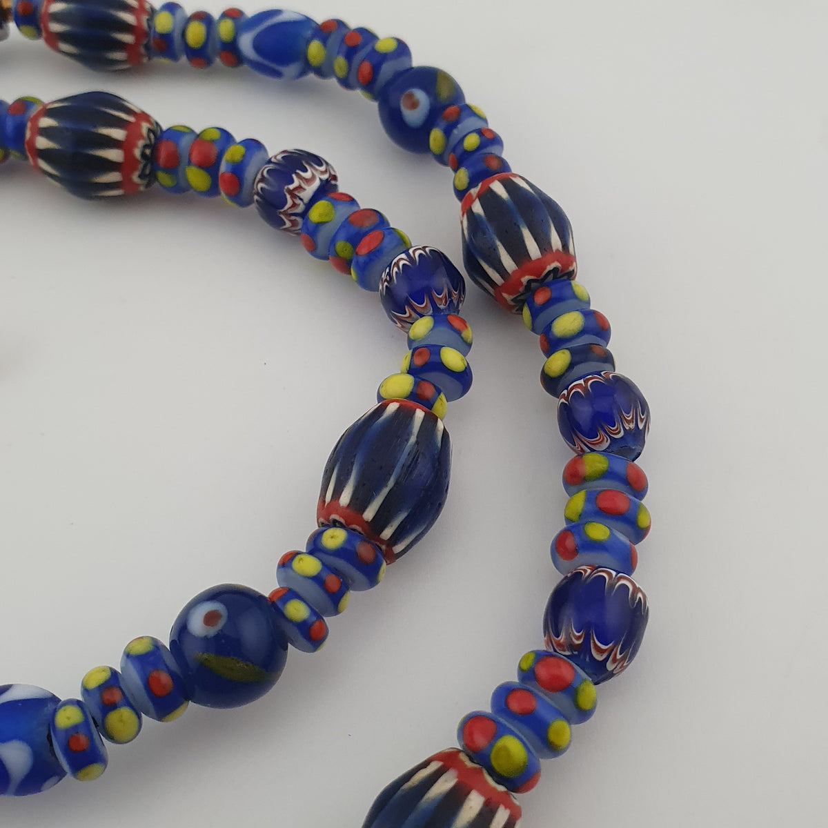 Vintage Venetian Style Mix Chevron & Eyes Glass Beads Necklace
