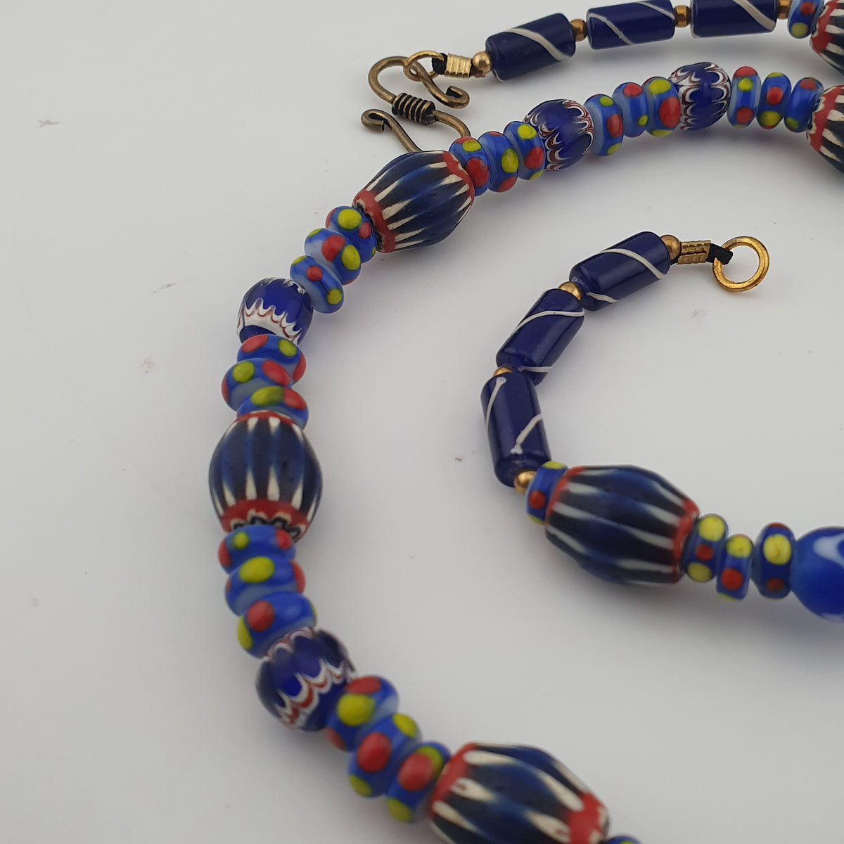 Vintage Venetian Style Mix Chevron & Eyes Glass Beads Necklace