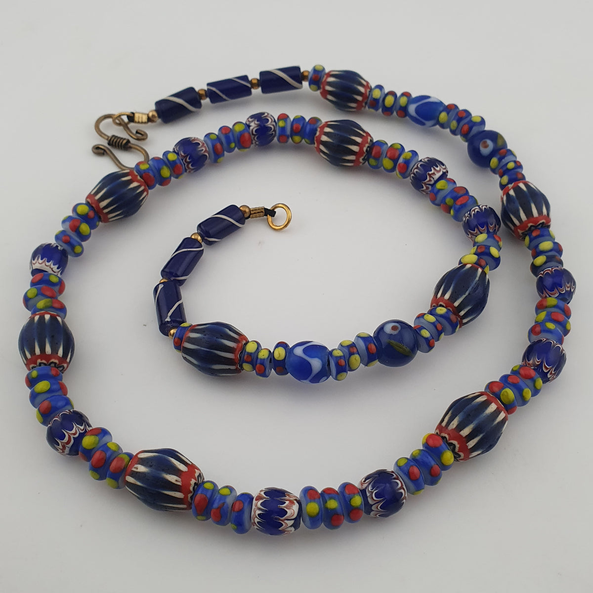 Vintage Venetian Style Mix Chevron & Eyes Glass Beads Necklace