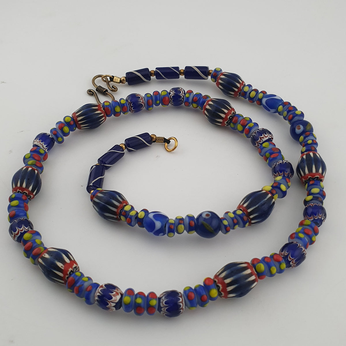 Vintage Venetian Style Mix Chevron & Eyes Glass Beads Necklace