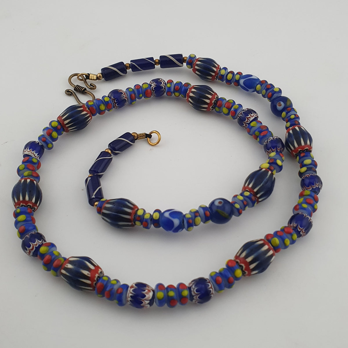 Vintage Venetian Style Mix Chevron & Eyes Glass Beads Necklace