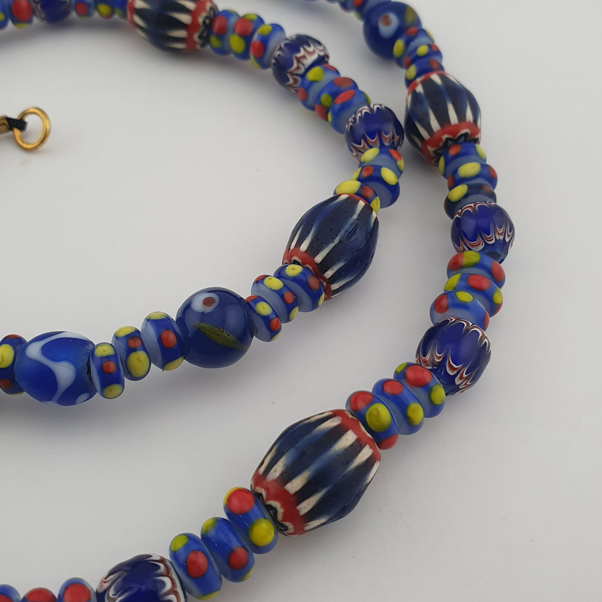 Vintage Venetian Style Mix Chevron & Eyes Glass Beads Necklace