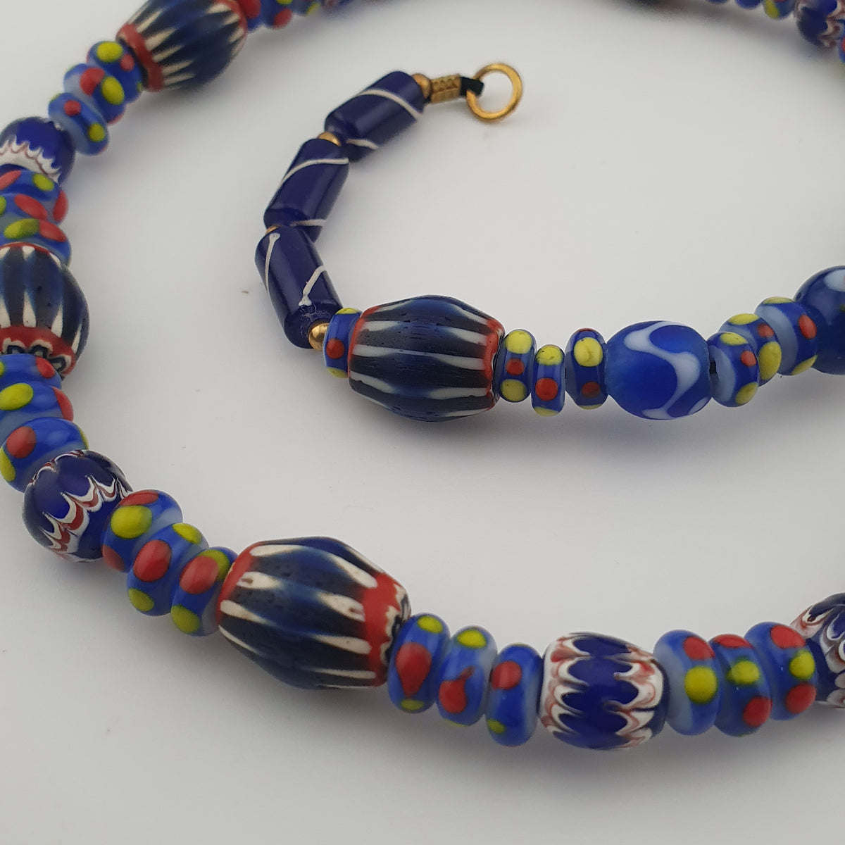 Vintage Venetian Style Mix Chevron & Eyes Glass Beads Necklace