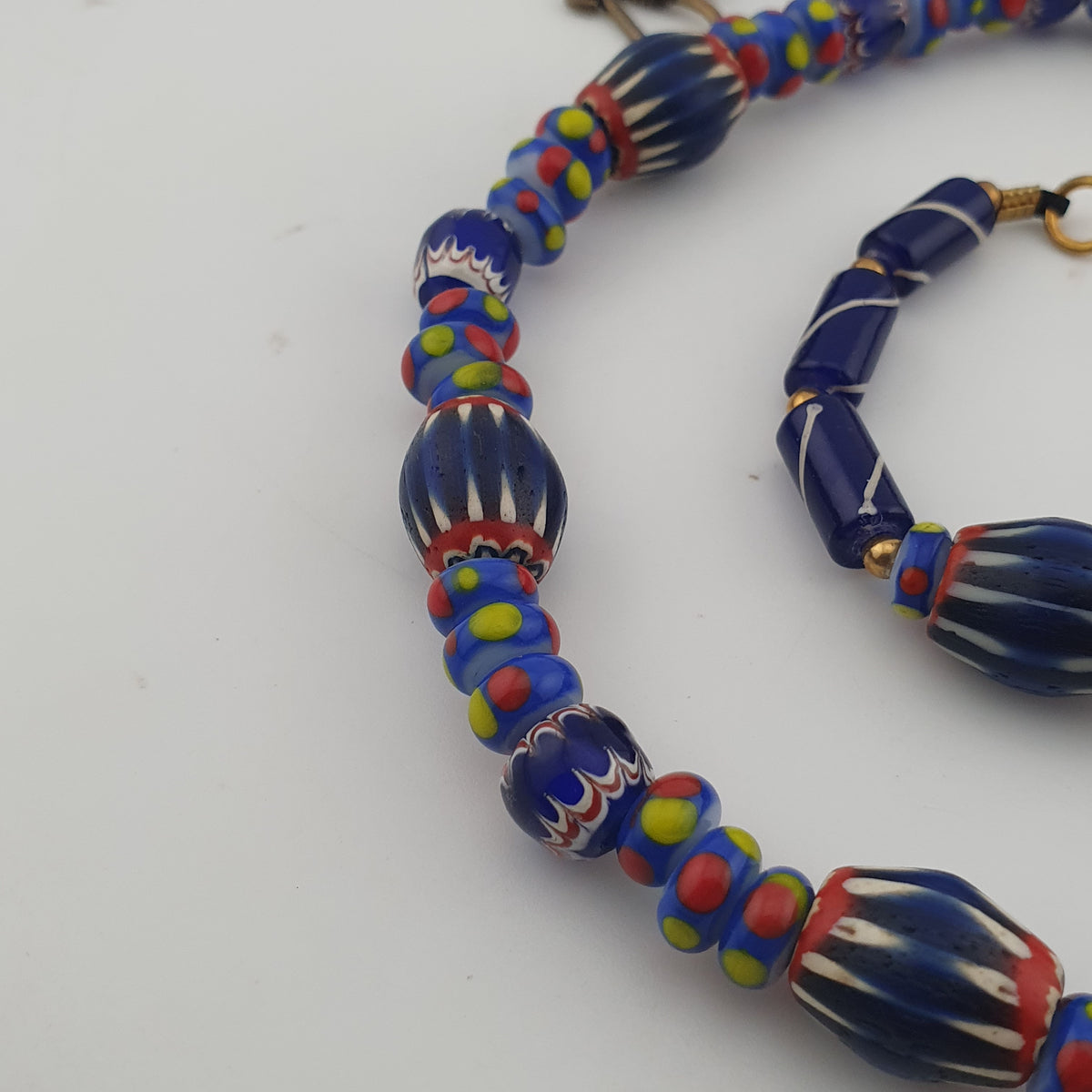 Vintage Venetian Style Mix Chevron & Eyes Glass Beads Necklace