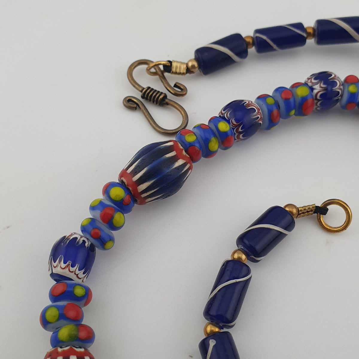 Vintage Venetian Style Mix Chevron & Eyes Glass Beads Necklace
